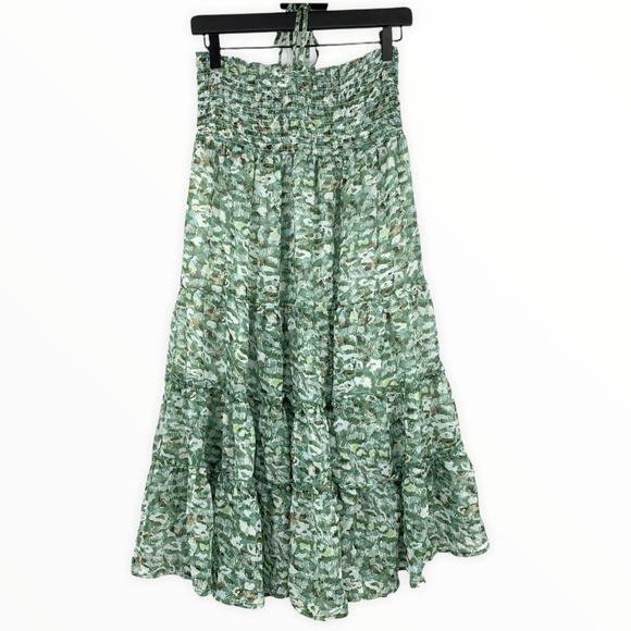 Etam Weekend Dresses & Skirts - Etam Weekend Skirt Green White Print Tiered Ruffle Maxi Chiffon